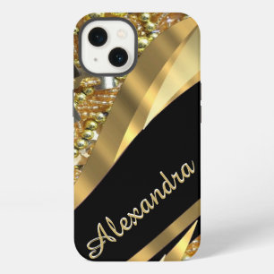Personalised chic elegant black and gold bling iPhone case