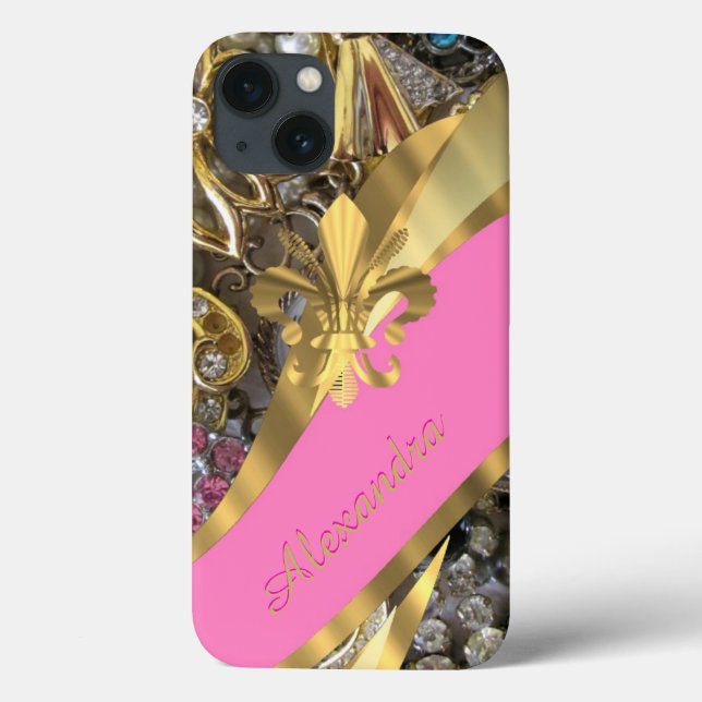 Personalised chic elegant gold and pink bling Case-Mate iPhone case (Back)