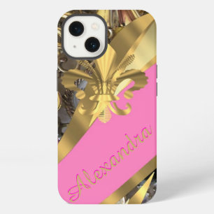 Personalised chic elegant gold and pink bling iPhone 13 case