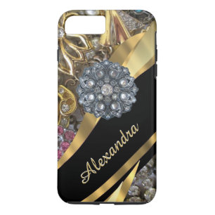 Personalised chic elegant gold rhinestone bling iPhone 8 plus/7 plus case