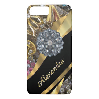 Personalised chic elegant gold rhinestone bling iPhone 8 plus/7 plus case