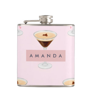 Personalised Chic Espresso Cocktail Pattern Hip Flask