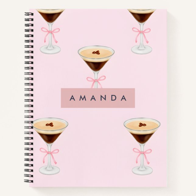Personalised Chic Espresso Cocktail Pattern Notebook (Front)