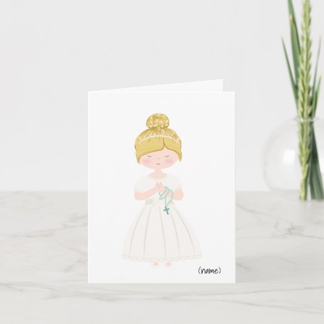 Personalised Chic First Communion-Blonde Hair Girl Card (Front)