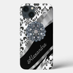 Personalised chic girly vintage damask iPhone 13 case