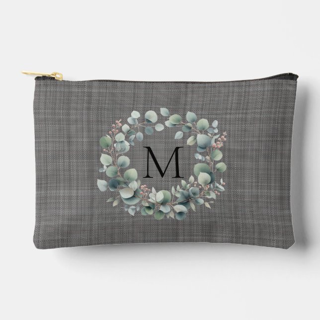 Personalised Chic Green Eucalyptus Foliage Wreath Accessory Pouch (Front)
