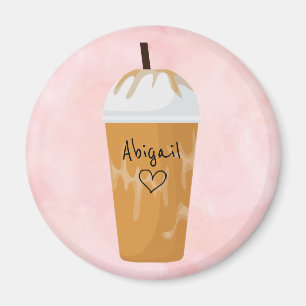 Personalised Chic Iced Coffee Trendy Pink Magnet