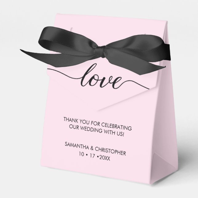 Personalised Chic Love ScrIpt Black Pink Wedding Favour Box (Front Side)