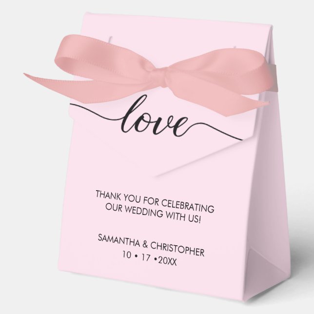 Personalised Chic Love ScrIpt Black Pink Wedding Favour Box (Front)