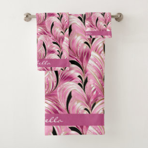 Personalised Chic Luxury Pink Glam Pattern Shower Bath Towel Set