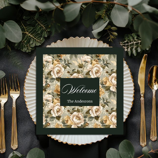 Personalised Chic Napkins Green Gold Botanical (Personalized Chic Napkins Green Gold Botanical)