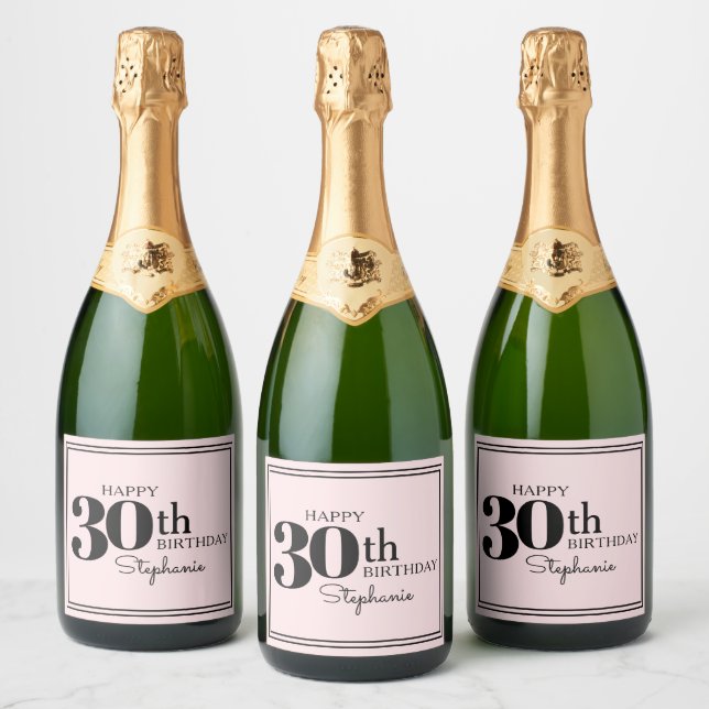 Personalised Chic Pink 30th Birthday for Her Sparkling Wine Label (Bottles)