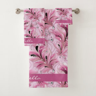 Personalised Chic Pink Glam Luxury Pattern  Bath Towel Set