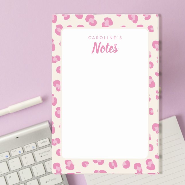 Personalised Chic Pink Leopard Print Notepad (Personalize this notepad with name, great for gifts or your personal stationery.)