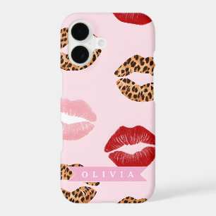 Personalised Chic Pink Leopart Print Lip Pattern