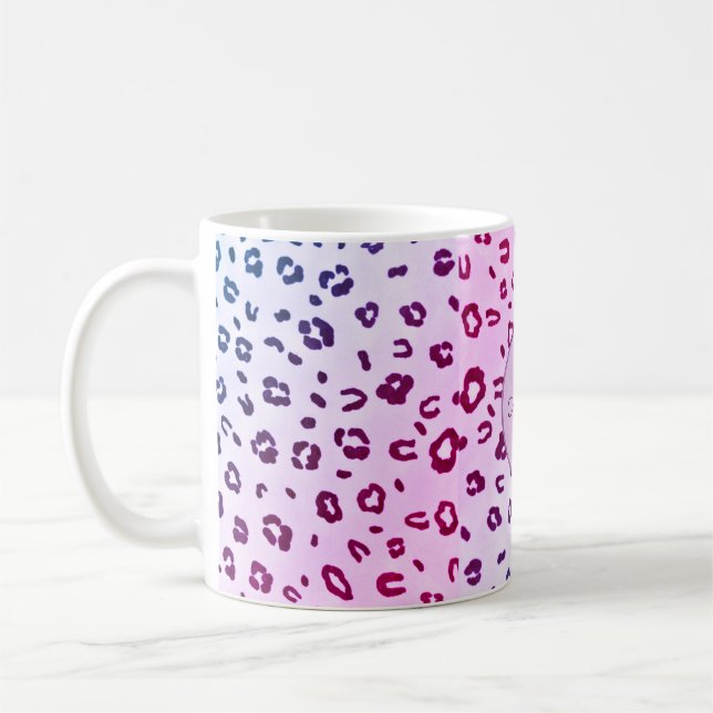 Personalised chic purple leopard design coffee mug (Left)