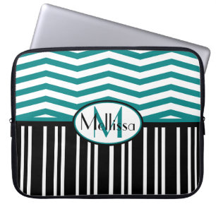 Personalised Chic teal and black chevron stripes Laptop Sleeve