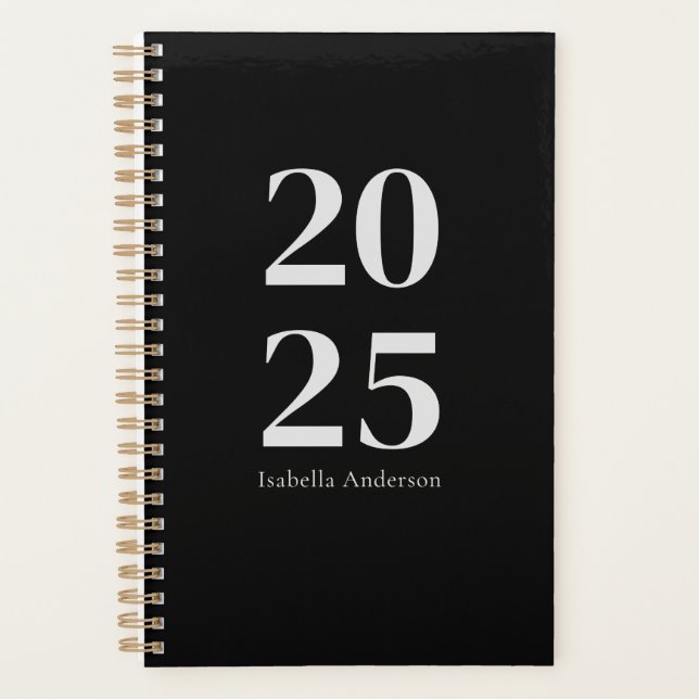 Personalised Chic Trendy Black Monthly/Weekly Planner (Front)