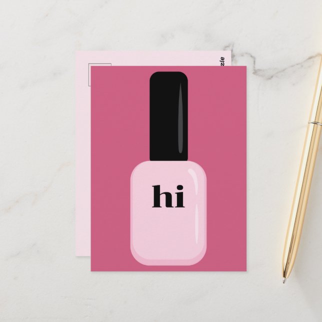 Personalised Chic Trendy Modern Pink Nail Polish Postcard (Front/Back In Situ)