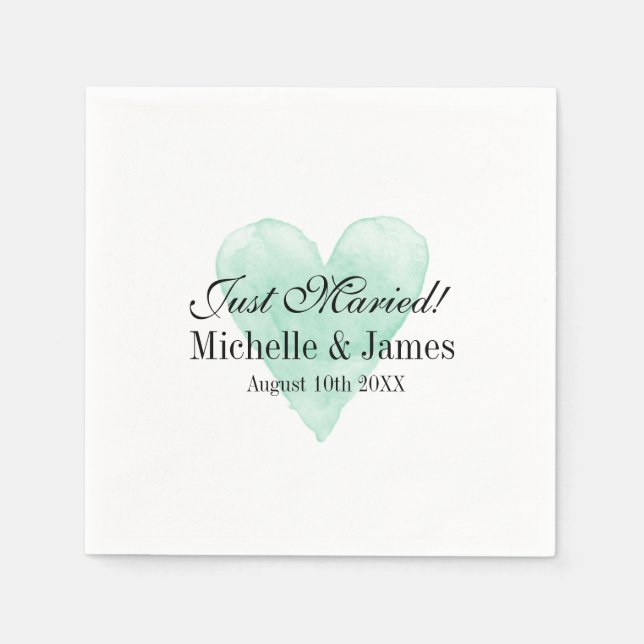 Personalised chic turquoise heart wedding napkins (Front)