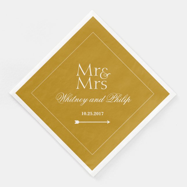 Personalised Chic Wedding Reception Gold Napkin (Corner)