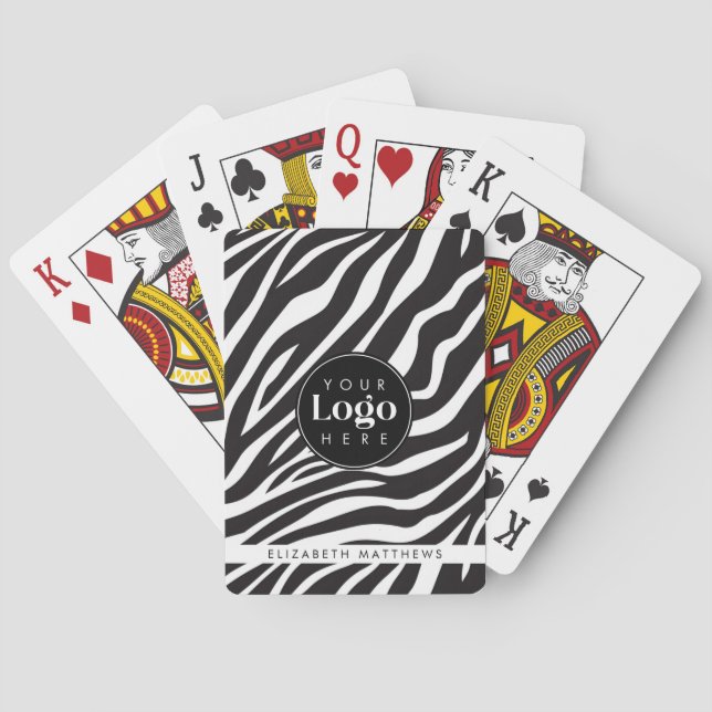 Personalised Chic Zebra Print Custom Company Logo Playing Cards (Back)