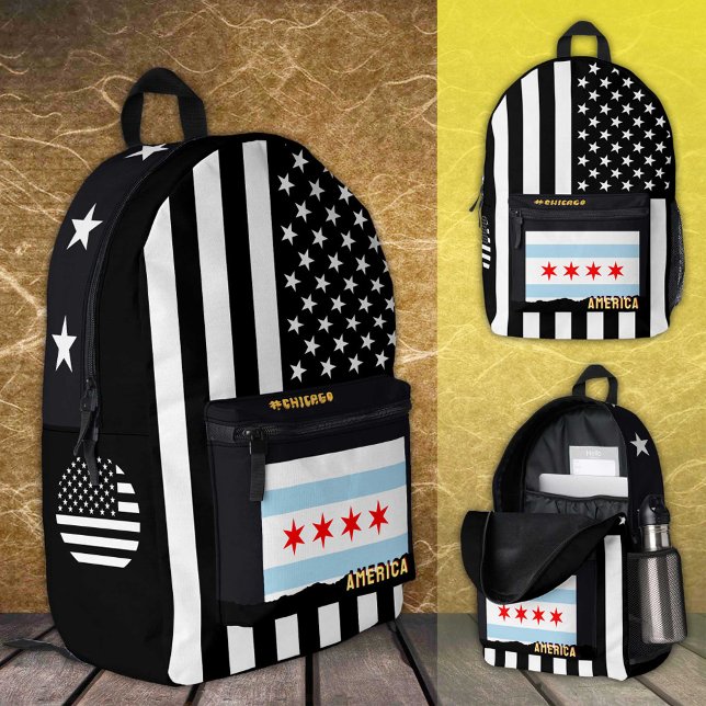 Personalised Chicago Flag bag, American Flag Printed Backpack (Creator Uploaded)