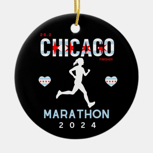 Personalised Chicago Marathon gift for marathoner Ceramic Ornament (Front)