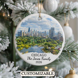 Personalised Chicago Ornament, Custom Illinois Ceramic Ornament