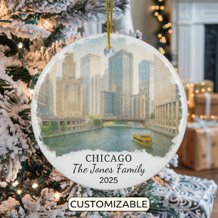Personalised Chicago Ornament, Illinois Ceramic Ornament