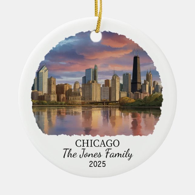 Personalised Chicago Ornament, Illinois State Ceramic Ornament (Front)