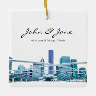 Personalised Chicago Skyline Ceramic Ornament