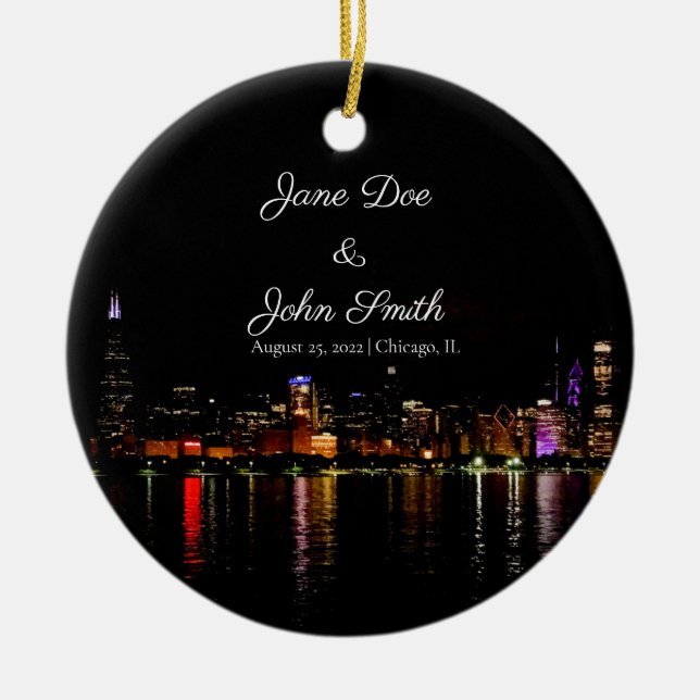 Personalised Chicago Skyline Ceramic Ornament (Front)