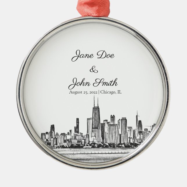 Personalised Chicago Skyline Metal Ornament (Front)