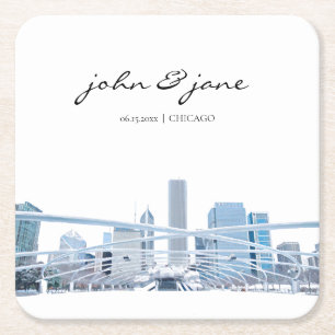Personalised Chicago Skyline Square Paper Coaster