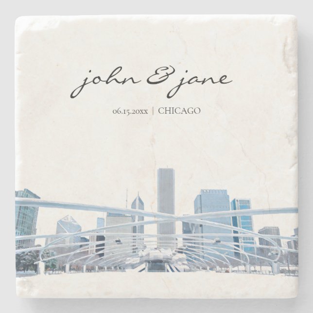 Personalised Chicago Skyline Stone Coaster (Front)