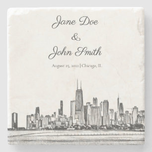 Personalised Chicago Skyline Stone Coaster