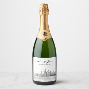 Personalised Chicago Skyline Wedding Sparkling Wine Label