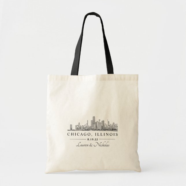 Personalised Chicago Skyline Wedding Welcome Bag (Front)