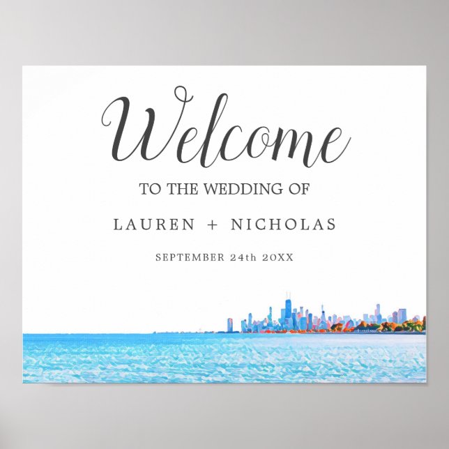 Personalised Chicago Skyline Wedding Welcome Poster (Front)