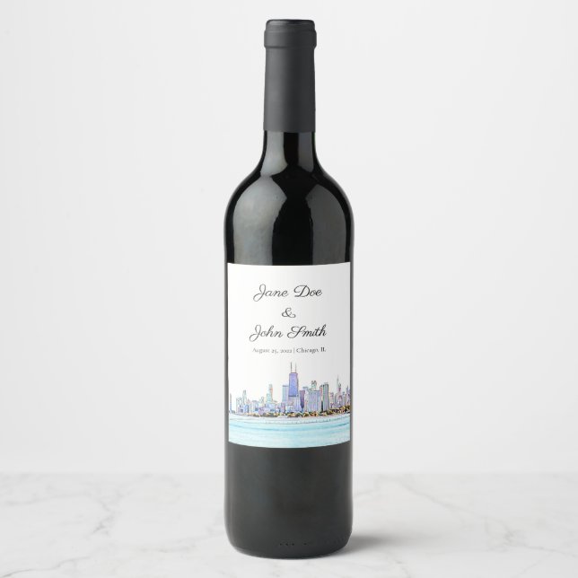 Personalised Chicago Skyline Wine Label (Front)