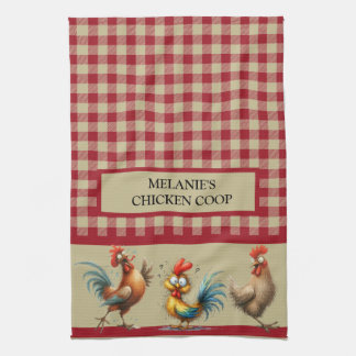 Personalised CHICKEN COOP - Red Tan Buffalo Plaid Tea Towel