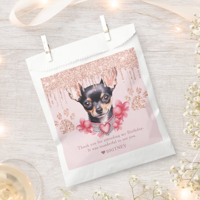 Personalised Chihuahua Dog with Glitter Birthday  Favour Bag (Clipped)