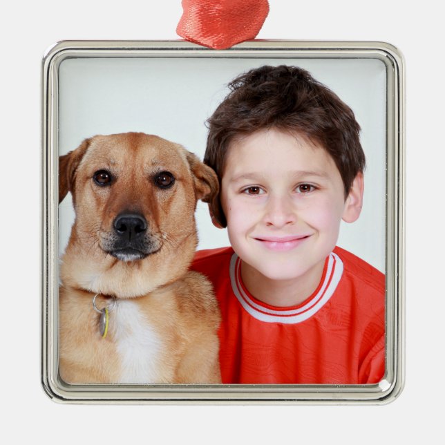 Personalised Child And Dog Photo Christmas Tree Metal Ornament (Front)