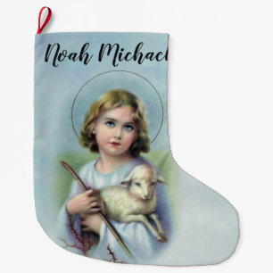 Personalised Child Jesus with Lamb Large Christmas Stocking