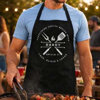 Personalised Children Name Daddy Grills BBQ Apron