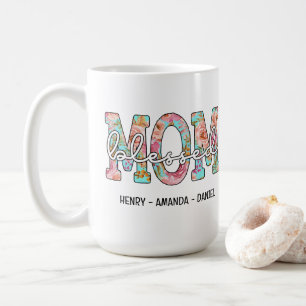 Personalised Children Names Floral Blessed Mum Coffee Mug