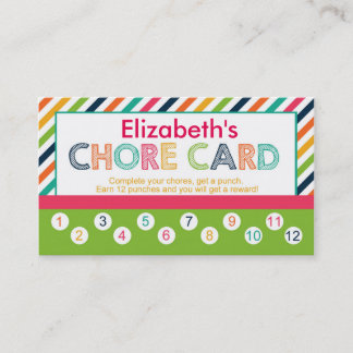 Personalised children's Chore punch card