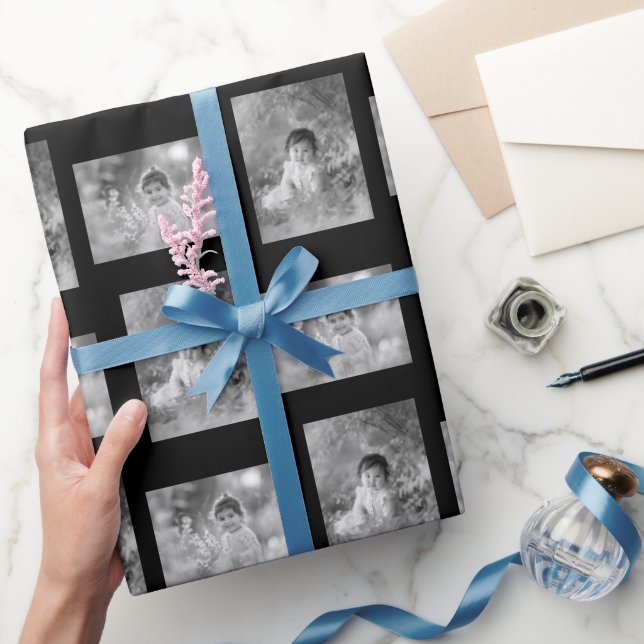 Personalised Child's 2 Photo Black and White  Wrapping Paper (Gifting)
