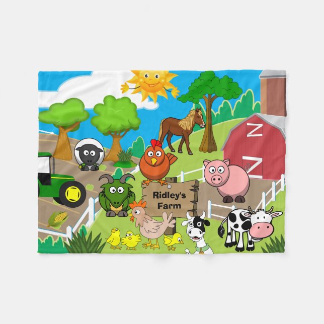 Personalised Child's Farm Fleece Blanket (Front (Horizontal))